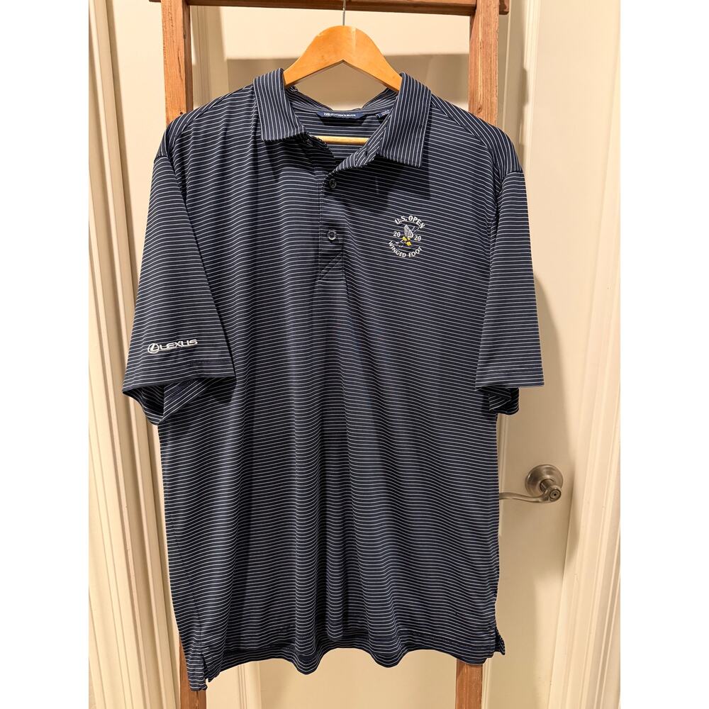Cutter & Buck US Open Winged Foot 2020 Polo XL Navy Striped Lexus Logo